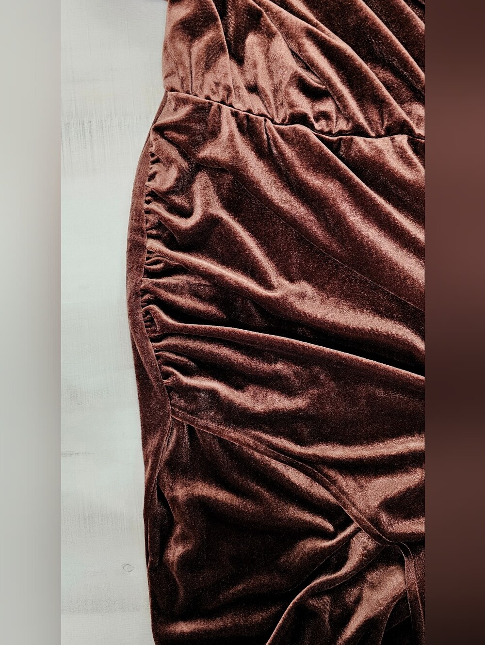 New Luxe Velvet Asymmetrical Midi Dress Brown - Picture 10 of 13